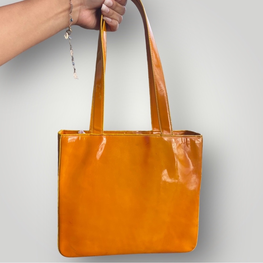 Chanel Orange Patent Leather Tote Bag - Picture 3 of 13